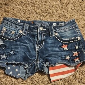 Miss Me Blue and Red Jean Shorts with Patriotic Design